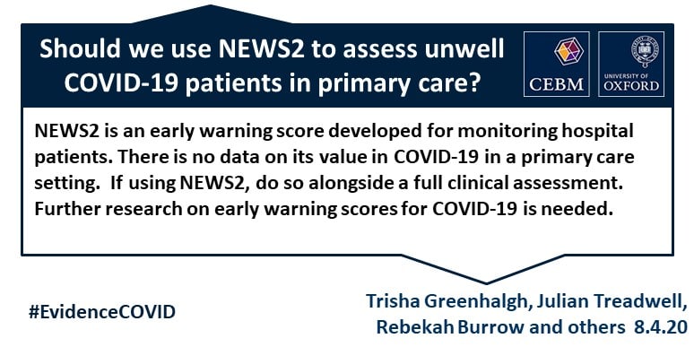 News Or News2 Score When Assessing Possible Covid 19 Patients In Primary Care The Centre For Evidence Based Medicine