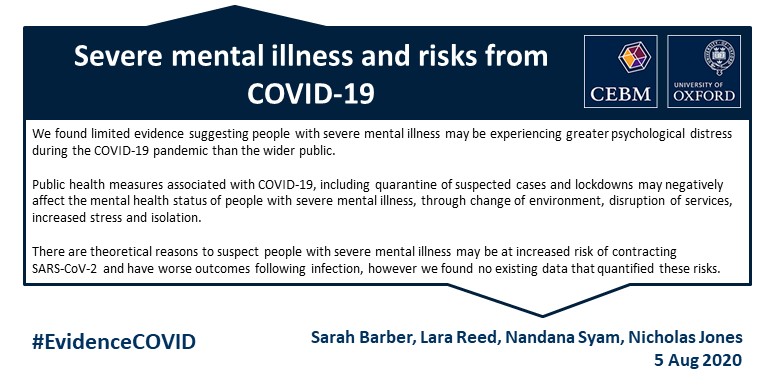 Severe Mental Illness And Risks From Covid 19 The Centre For Evidence Based Medicine